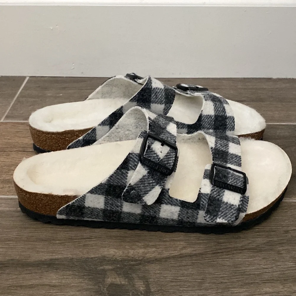 NEW Birkenstock Arizona Shearling Plaid Wool Slide Sandal Size 44 / 11
